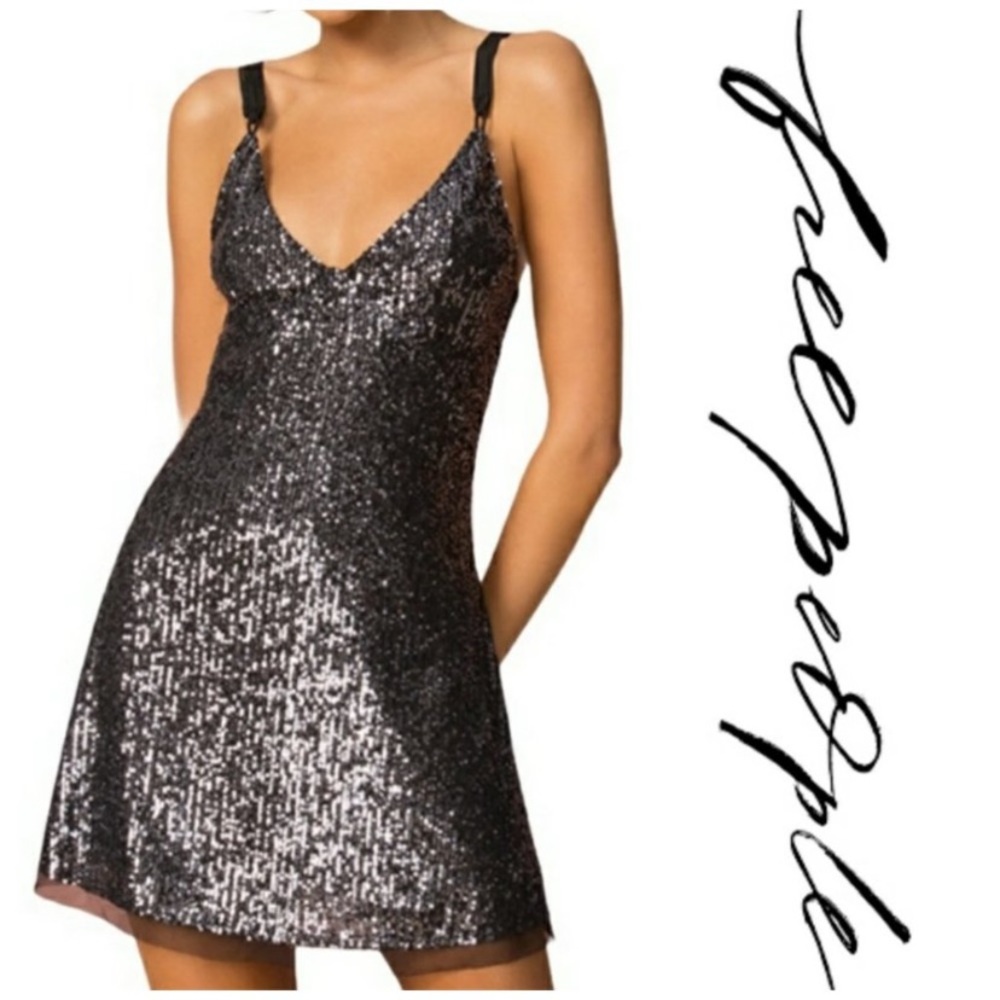 NWT Free People Intimately Womens Gold Rush Sequined Tie Back Mini Dress